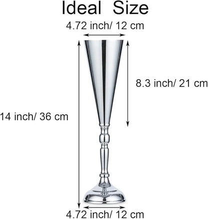 Sliver Vase Centerpiece Table Decorations - 10 Pcs Metal Tabletop Flower Stand, Wedding Decorations for Reception, 14in Trumpet Tall Flower Vase for Birthday, Weddings, Anniversary, Home Decor