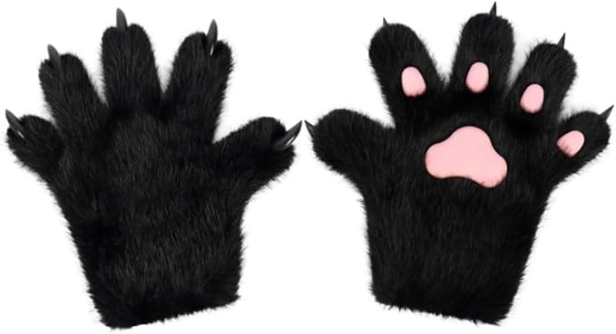 Faux fur wolf paw gloves with non-slip cat pad three-piece set, suitable for cosplay, Christmas, and Halloween party costumes