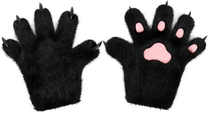 Faux fur wolf paw gloves with non-slip cat pad three-piece set, suitable for cosplay, Christmas, and Halloween party costumes