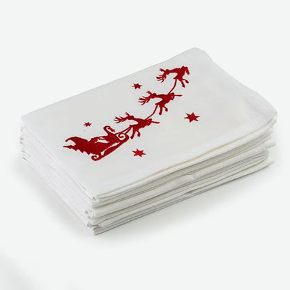 Christmas Cloth Napkins White Dining Table Dinner Napkins |Washable Cotton Napkins Easter Basket Decor|Sleigh Embroidered 18x18 in White Pk of 6 Cocktail Party Napkins