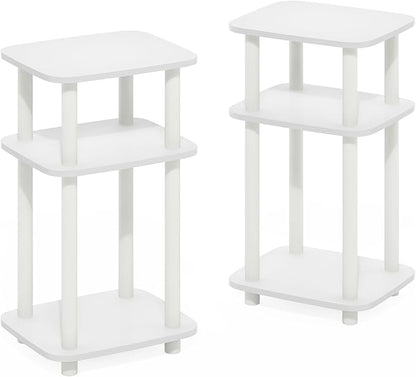 Furinno JUST Side Table Set of 2, 3-Tier Turn-N-Tube End Table with Open Shelf, Round Curve Corner Night Stand, Bedside Table, Easy Assembly, for Living Room, Bedroom, White