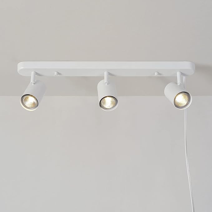 GLOBE Electric 60024 3-Light Plug-in Track Lighting, Adjustable Heads, Matte White Finish, 22-inch, GU10 Base, 15-Foot Cord with in-Line Switch, Modern Ceiling Light for Apartments and Rentals