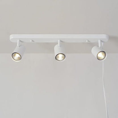 GLOBE Electric 60024 3-Light Plug-in Track Lighting, Adjustable Heads, Matte White Finish, 22-inch, GU10 Base, 15-Foot Cord with in-Line Switch, Modern Ceiling Light for Apartments and Rentals