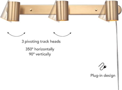 GLOBE Electric 3-Light Plug-in Track Lighting, Matte Brass, Adjustable Heads, 15-Foot Cord, 59469