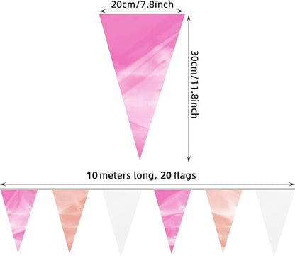 130FT Rose-Gold Pink Glitter Triangle Pennant Banner Flag Metallic Bunting Fabric Garland for Christmas Graduation Wedding Engagement Anniversary Bachelorette Bridal Shower Valentine's Party Decor