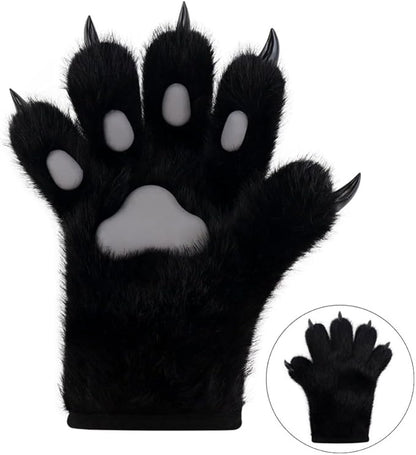Faux fur wolf paw gloves with non-slip cat pad three-piece set, suitable for cosplay, Christmas, and Halloween party costumes