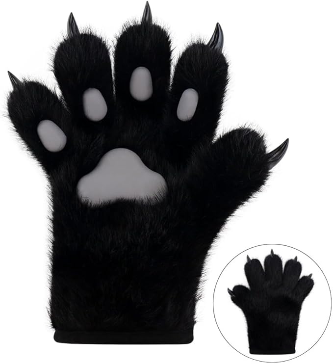 Faux fur wolf paw gloves with non-slip cat pad three-piece set, suitable for cosplay, Christmas, and Halloween party costumes