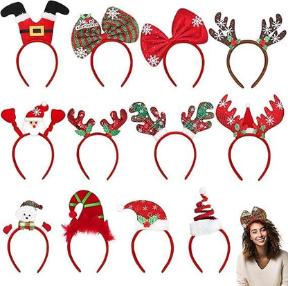 MNKXL 12PCS Christmas Headbands for Adults Bulk,Xmas Headwear Party Favors for Women,Santa Hat Headband