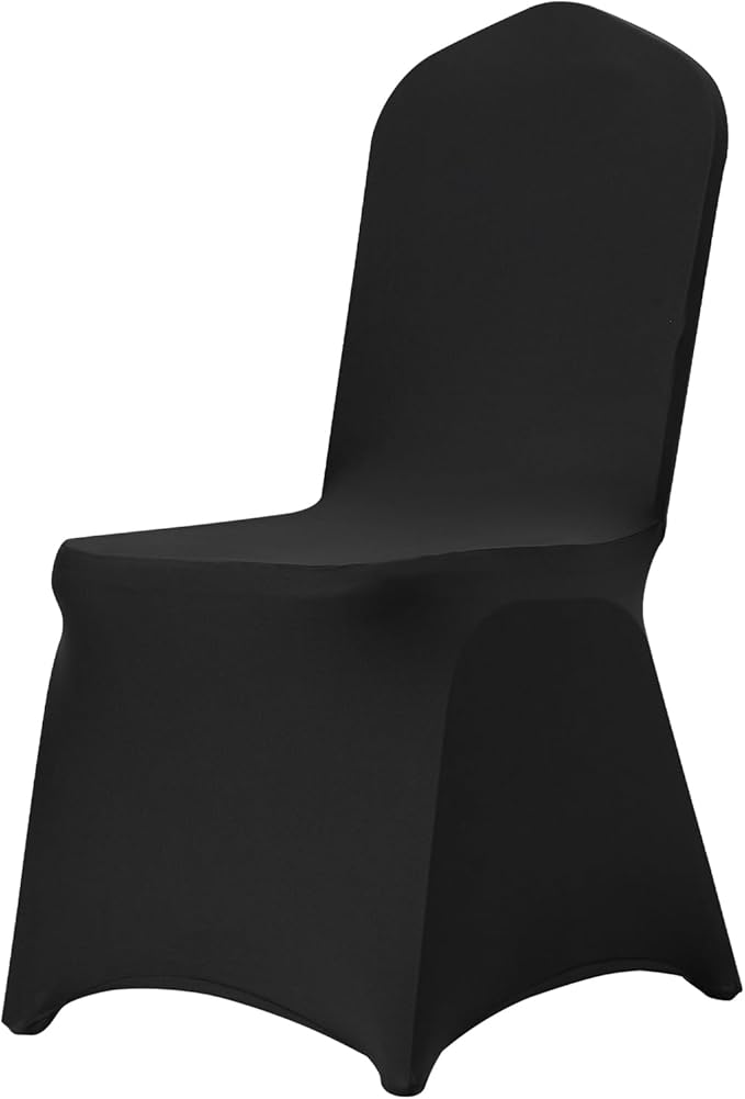 VEVOR 50 Pcs Flat-Front Chair Covers Polyester Spandex Stretch Slipcovers for Wedding Party Dining Banquet, Black