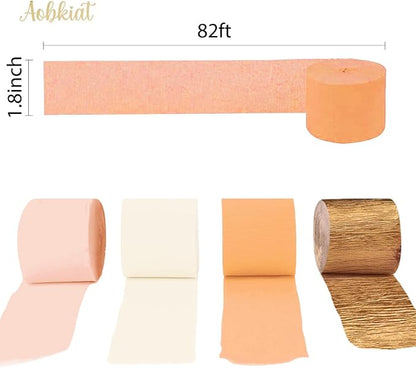 AOBKIAT Wedding Decor Gold Pink Orange Gold Crepe Paper 8 PCS Streamers Party Decorations for Wedding,Bachelorette,Birthday,Bridal Baby Shower,Anniversary Party Backdrop