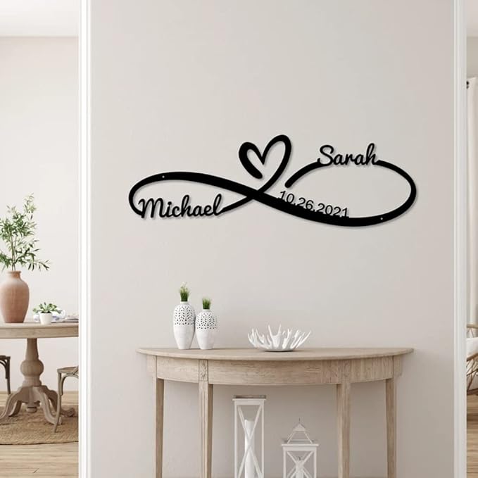 Custom Infinity Metal Sign, Infinity Heart Metal Wall Art, Personalized Infinity Metal Name Sign, Family Wall Decor, Infinity Decor, Anniversary, Wedding Gifts, Infinity Sign Metal Art, Wall Décor