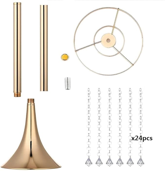 21.88in Gold Wedding Centerpieces for Tables, 2pcs Wedding Flower Stand with Crystal Bead, Metal Tall Vases for Centerpieces Birthday Party Event Decoration