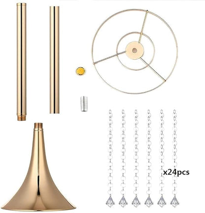 21.88in Gold Wedding Centerpieces for Tables, 2pcs Wedding Flower Stand with Crystal Bead, Metal Tall Vases for Centerpieces Birthday Party Event Decoration
