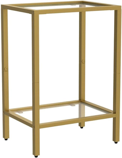 Side Tables Set of 2, End Tables with Tempered Glass, 2-Tier Nightstands with Storage Shelves, Coffee Table with Modern Style, Slim Sofa Table for Living Room, Bedroom, 11.8" D x 15" W, Gold