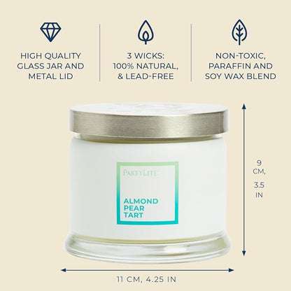 PartyLite 3-Wick Jar Candle, Highly Fragranced Clean Burning Glass Candle, 25-45 Hours Burn Time (Almond Pear Tart)