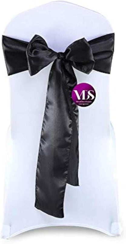 VDS Satin Chair Sashes Chair Cover Back Tie Sateen Bows Ribbon for Wedding Birthday Graduation Engagement Ceremony Event Party Banquet Venue Hotel All Dining Chair Decoration (25PC) (Black)