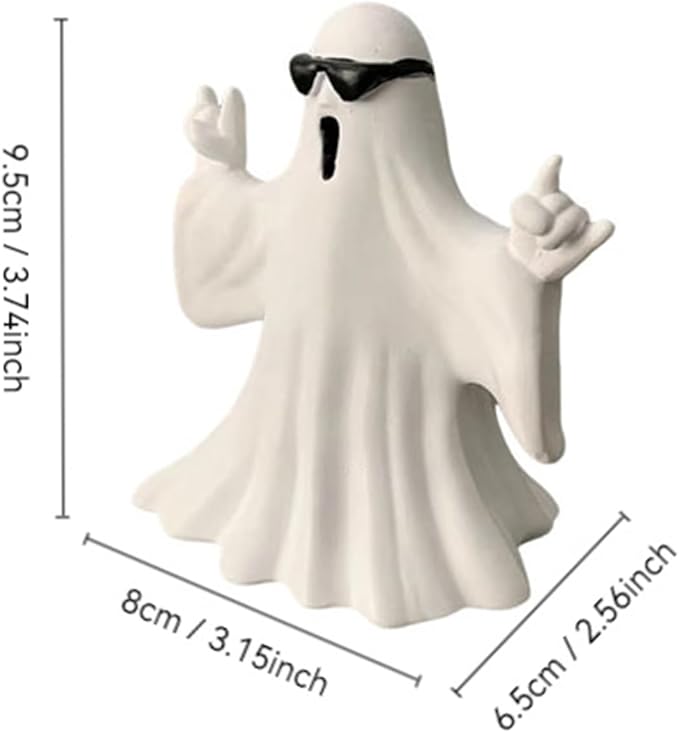 Halloween Ghost Figurine - Spooky Resin Ghost Statue, Cute Finger Ghost Ornaments, Perfect for Indoor & Porch Halloween Decor (Ghost with Glasses)
