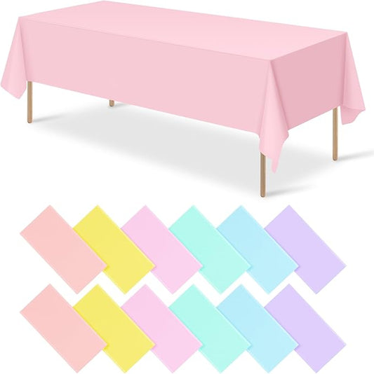 12Pcs Plastic Pastel Color Tablecloths,Assorted Color Table Cloth Disposable Rectangle Table Covers for Baby Shower, Wedding,Birthday Party,Spring Easter and Summer Party Decorations, 54 x 108 Inch