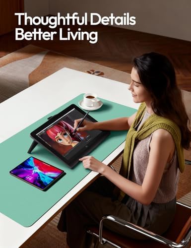 YSAGi Leather Desk Protector, Office Mat, Large Mouse Mat, Non-Slip PU Leather Blotter, Laptop Desk Mat, Waterproof Writing Pad for Office and Home(Green-Blue, 63" x 17.2")