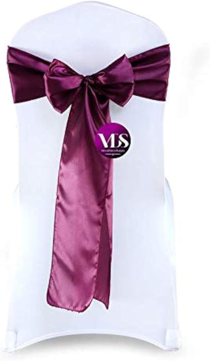 VDS Satin Chair Sashes Chair Cover Back Tie Sateen Bows Ribbon for Wedding Birthday Graduation Engagement Ceremony Event Party Banquet Venue Hotel All Dining Chair Decoration (50PC) (Eggplant)