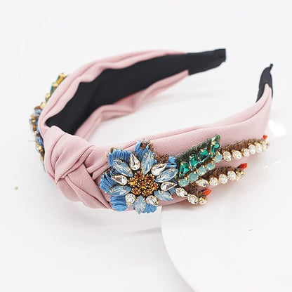 Yusier Baroque Rhinestone Crystal Hairband. 6.1in High, 5.31in Wide, Elastic Material, Exquisite Embroidery, Colorful Rhinestones. Embroidered Hair Hoop for Women. Pink. (1 Count)