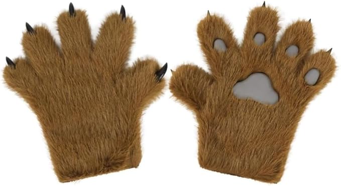 Faux fur wolf paw gloves with non-slip cat pad three-piece set, suitable for cosplay, Christmas, and Halloween party costumes