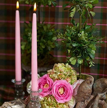 D'light Online Elegant 10" Unscented Pink Taper Candles Premium Quality Hand-Dipped Tapered Candles, Dripless and Smokeless - Set of 12 Tapered Candles(10 Inch, Pink)