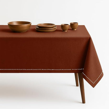 Rust Cotton Tablecloth, Tabletop 52x70 Inch, Fits 4-6 Seats, Soft, Durable, Washable, Wrinkle Resistant, Rectangle Table Cloth for Dining, Thanksgiving, Fall Decor, Family Gathering