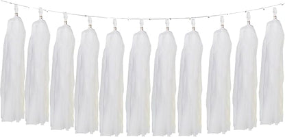 We Moment White Tissue Paper Tassels Party Tassel Garland Banner for White Party Decorations, DIY Kits,15PCS