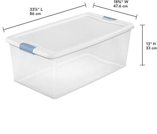 Sterilite 12-Pack Latching Box, Under Bed Storage Bins with Lids, Clear Plastic, 106 Quart - Heavy-Duty Organizing Containers for Closet, Bathroom, and Office