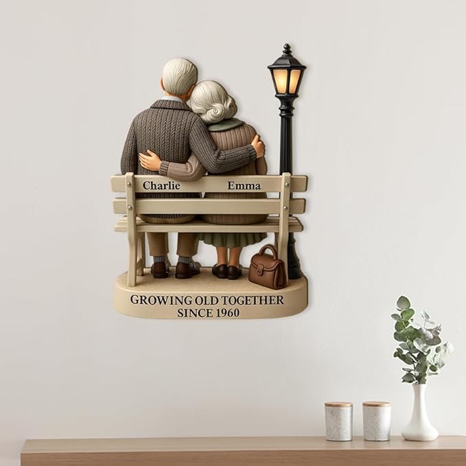 Growing Old Together Wooden Sign, Gifts for Him Her Wife Husband, Custom Wood Art Plaque Anniversary Cute Couples Gift, Valentine Christmas Gift For Parents, Grandparents Decorations Sign 38
