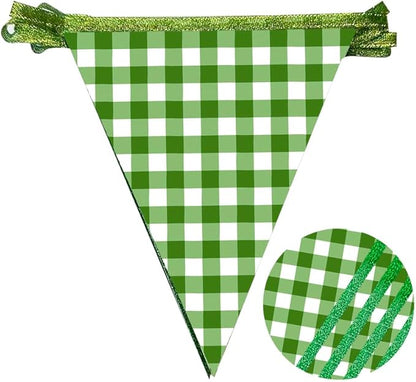 Glitter Green Party Pennant Banner Flag Green Buffalo Plaid Hanging Paper Triangle Bunting for Birthday Baby Shower Christmas Holiday Wedding Bridal Shower St Patrick's Day Party Decorations Supplies
