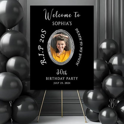 RIP 20s Welcome to My 30th Birthday Party Sign, Personalized Funeral For My Youth Custom Decor, Death to My Youth Welcome Board.