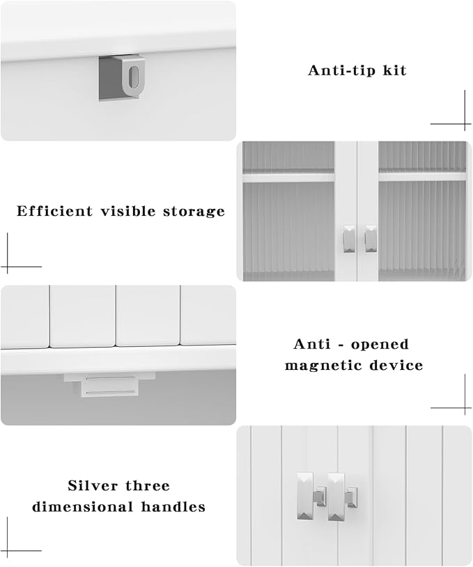 53.1" H Tall Bathroom Storage Cabinet, Bathroom Floor Cabinet with 6 Doors and Adjustable Shlef, Linen Cabinet, Pantry Cabinet for Living Room, Kitchen, Entryway, White