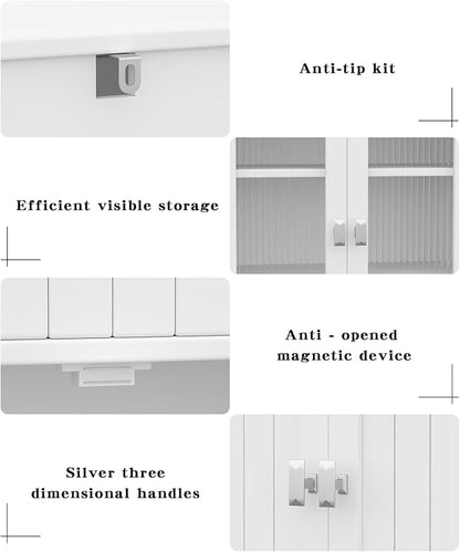 53.1" H Tall Bathroom Storage Cabinet, Bathroom Floor Cabinet with 6 Doors and Adjustable Shlef, Linen Cabinet, Pantry Cabinet for Living Room, Kitchen, Entryway, White