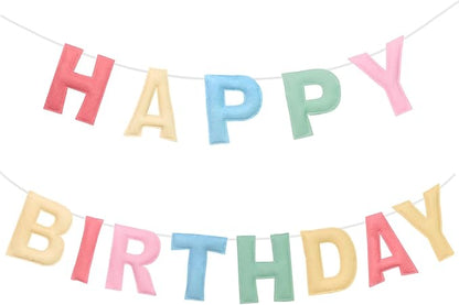 Felt Happy Birthday Banner, Pre-Strung 3D Birthday Rainbow Garland, Reusable Decorations Sign, Handmade Felt Banner for Women Girl, Party Decor, Photo Prop, Macaron