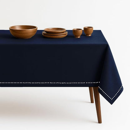 Navy Blue Table Cover, 100% Cotton Tablecloth 60x102 Inch, Fits 8-10 Seats, Soft, Durable, Washable, Wrinkle Resistant, Rectangle Table Cloth for Dining, Holiday Celebrations, Dinner