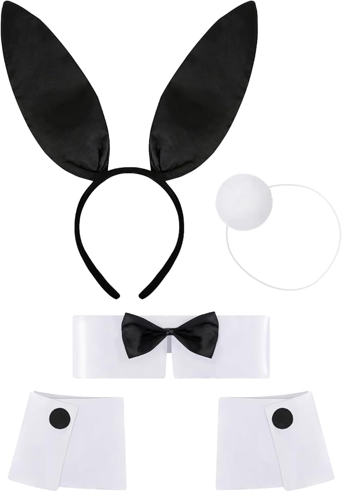 Bunny Halloween Costume Set for Women Girls, Bunny Costumes Women Black Rabbit Ears Headband, Christmas Set for Holiday Party Decoration, Halloween & Cosplay