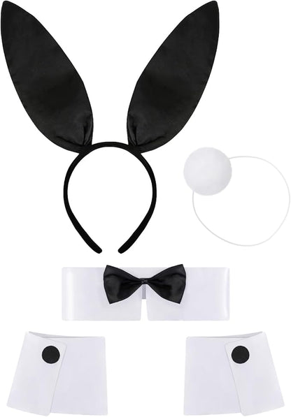 Bunny Halloween Costume Set for Women Girls, Bunny Costumes Women Black Rabbit Ears Headband, Christmas Set for Holiday Party Decoration, Halloween & Cosplay
