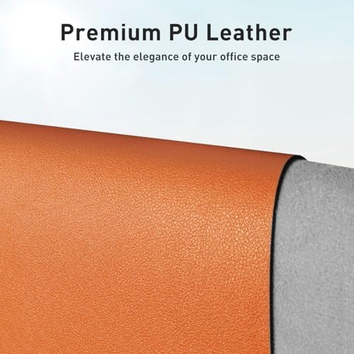Aothia Faux Leather Desk Mat – Large Mouse Pad, Non-Slip PU Leather Blotter, Waterproof Writing Surface for Office and Home (Hermes Orange, 47.2" x 23.6")