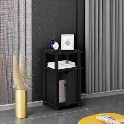 Furinno Brahms 3-Tier End Side Sofa Table/Nighstand with Door, 1-Pack, Espresso/Black
