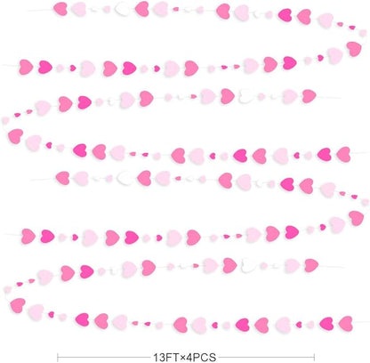 Valentines Day Party Decorations Hot Pink White Hanging Paper Heart Garland Streamer for Birthday Bachelorette Engagement Wedding Bridal Shower Anniversary Minnie Flamingo Pink Girl Party Supplies