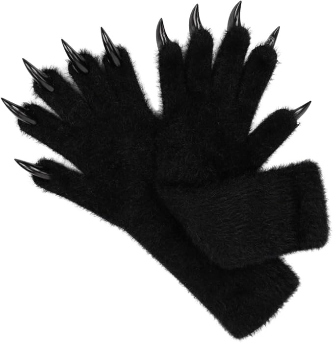 Faux fur wolf paw gloves with non-slip cat pad three-piece set, suitable for cosplay, Christmas, and Halloween party costumes