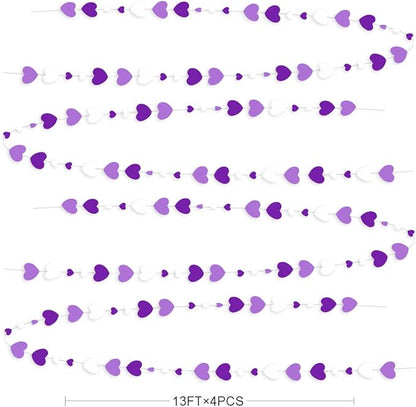 Valentines Day Party Decorations Lavender Love Heart Garland Purple and White Hanging Streamer Banner for Anniversary Mothers Day Birthday Engagement Wedding Bridal Baby Shower Lilac Party Supplies