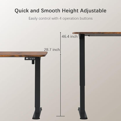 Furmax Electric Height Adjustable Standing Desk Large 63 x 24 Inches Sit Stand up Desk Home Office Computer Desk Memory Preset with T-Shaped Metal Bracket, Brown
