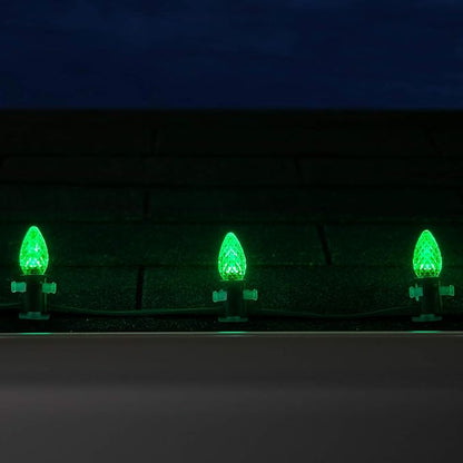 Wintergreen Lighting 100 ft C7 OptiCore Green Commercial Christmas Lights, 100 Lights - for Outdoor Holiday St. Patrick's Day Party; Green Wire