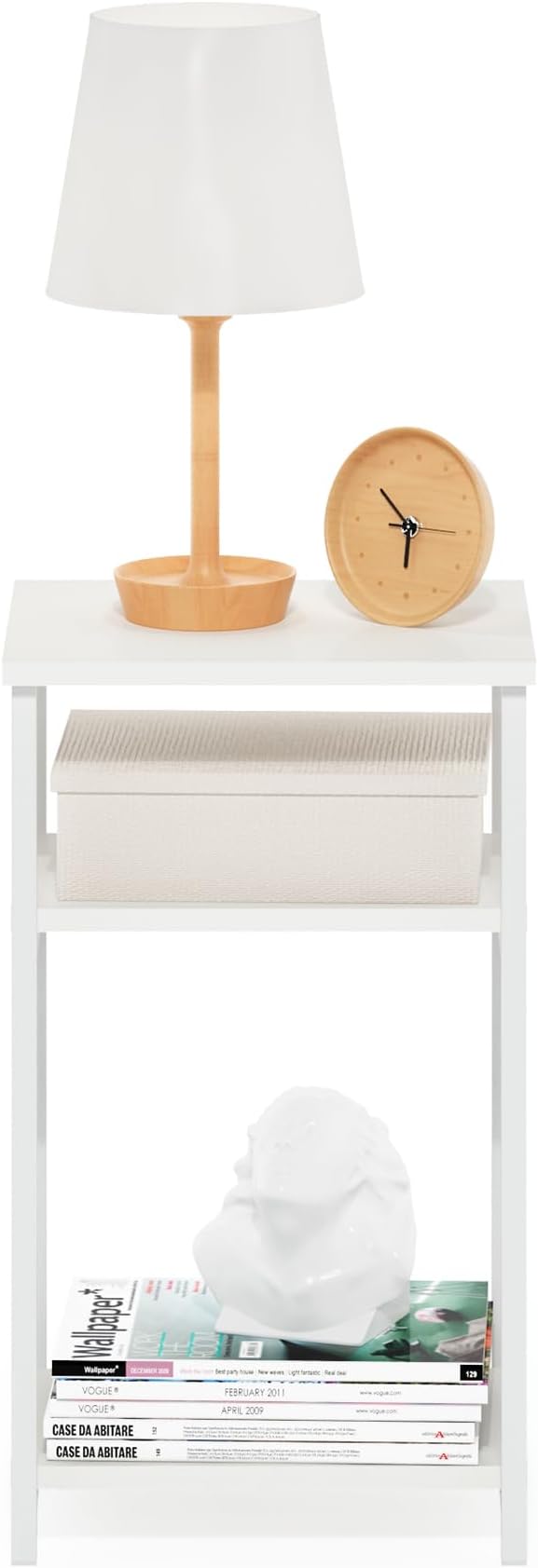 Furinno JUST Side Table, 3-Tier Metal Frame Modern End Table with Open Shelf, Night Stand, Bedside Table, for Living Room, Bedroom, White