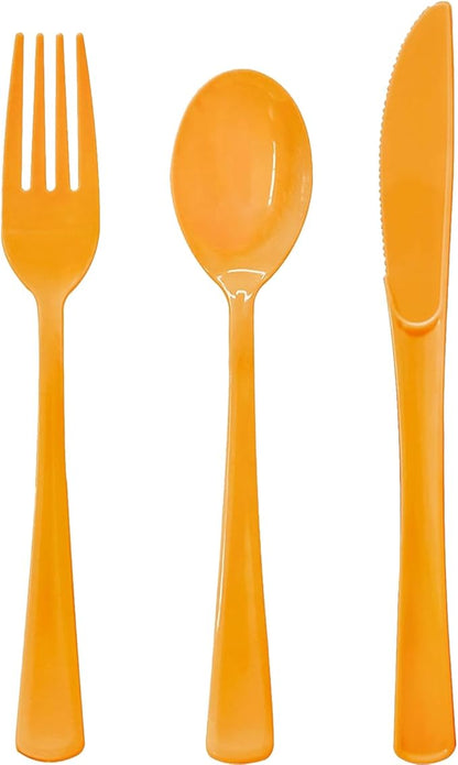 150 Pcs Orange Plastic Silverware, Orange Plastic Cutlery Disposable Includes 50 Forks, 50 Spoons, 50 Knives for Birthday, Fall Party,Halloween, Thanksgiving