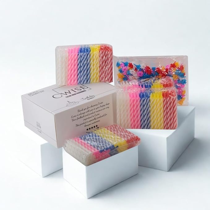 Cwise 280-Count Birthday Candles Bulk Pack with Holders – Spiral Cake & Cupcake Candles – Multicolor Slim Party Candles – Colorful Cake Decorations