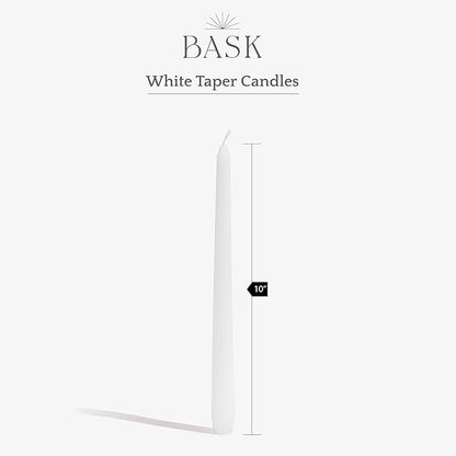 Bask 10-inch Taper Candles - Unscented and Dripless - Burns for 8 Hours - Home Decor for Dinner Table, Kitchen, and Bedroom - Perfect for a Romantic Date or Anniversary - 30-Pack - Ivory
